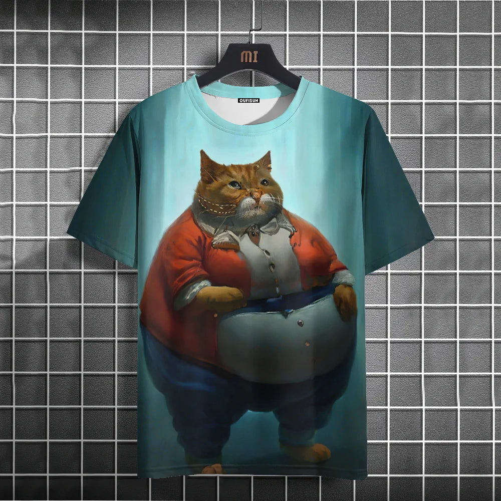 Camiseta Oversized Hombre y Mujer | Verano 2025 | Estampado Gato Divertido Manga Corta Cuello Redondo