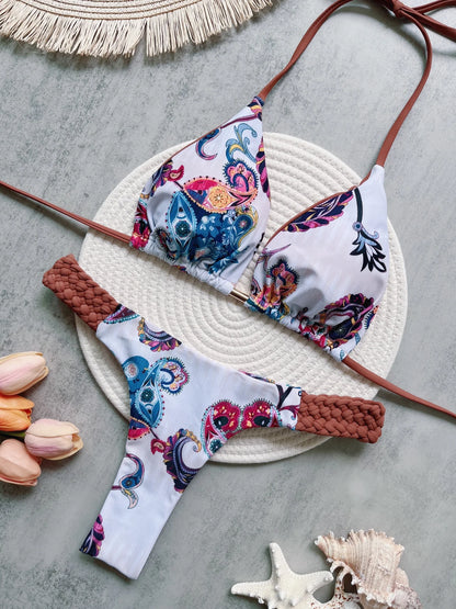 RUOTONGSEPT Bikini Halter Mujer | Mini Tanga Estampado Corte Alto 2 Piezas