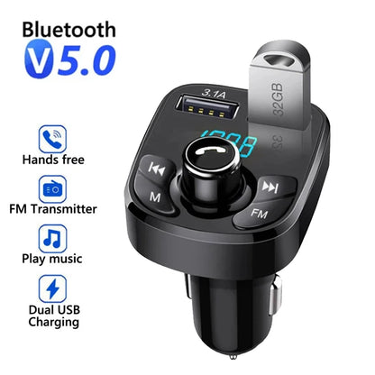 Transmisor FM Bluetooth 5.0 para Auto – Receptor de Audio Inalámbrico Manos Libres con Doble USB 3.1A+1.0A y Reproducción desde U-Disk