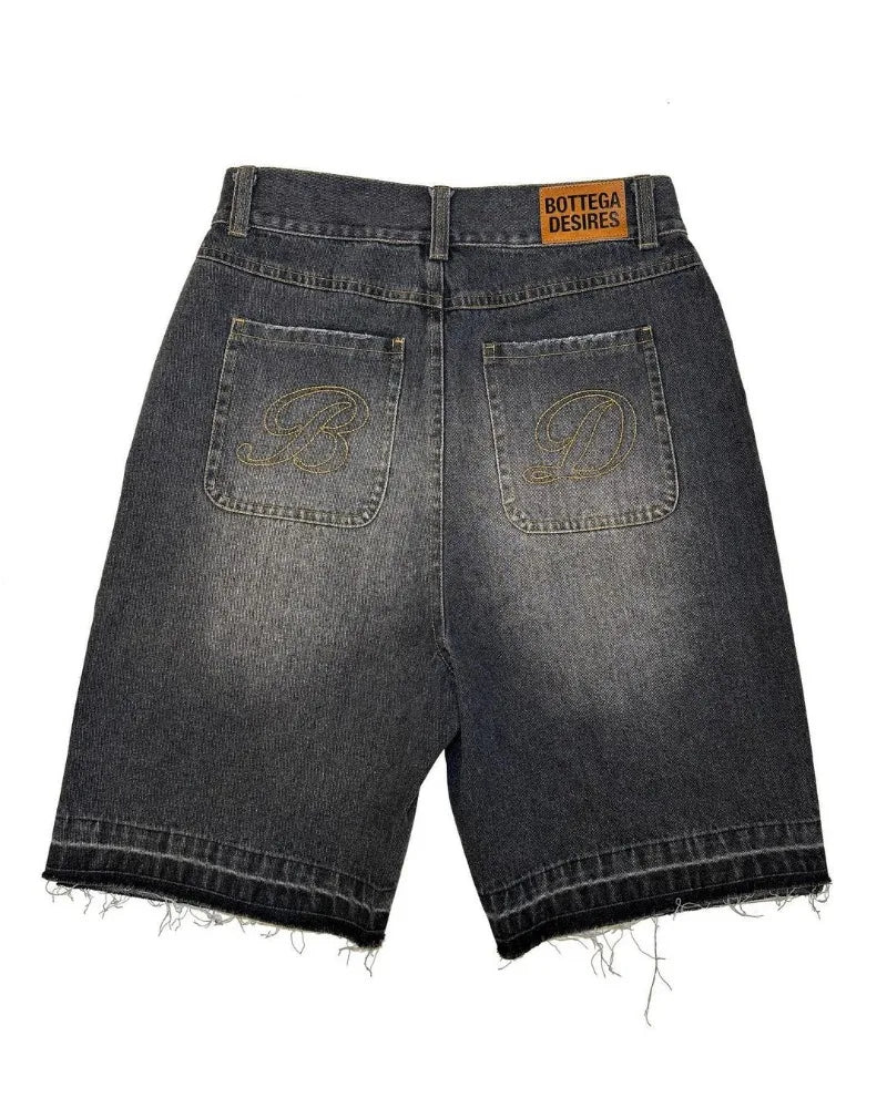 Shorts Oversize American Street Harajuku – Denim Retro con Bordado de Letras, Jeans Sueltos y Casual para Hombre y Mujer Y2K
