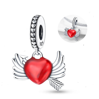 New in 925 Sterling Silver Red Color Series Heart-Shaped  Charm Beaded Fit Original 3mm Woman Bracelet Lucky DIY Jewelry Gifts