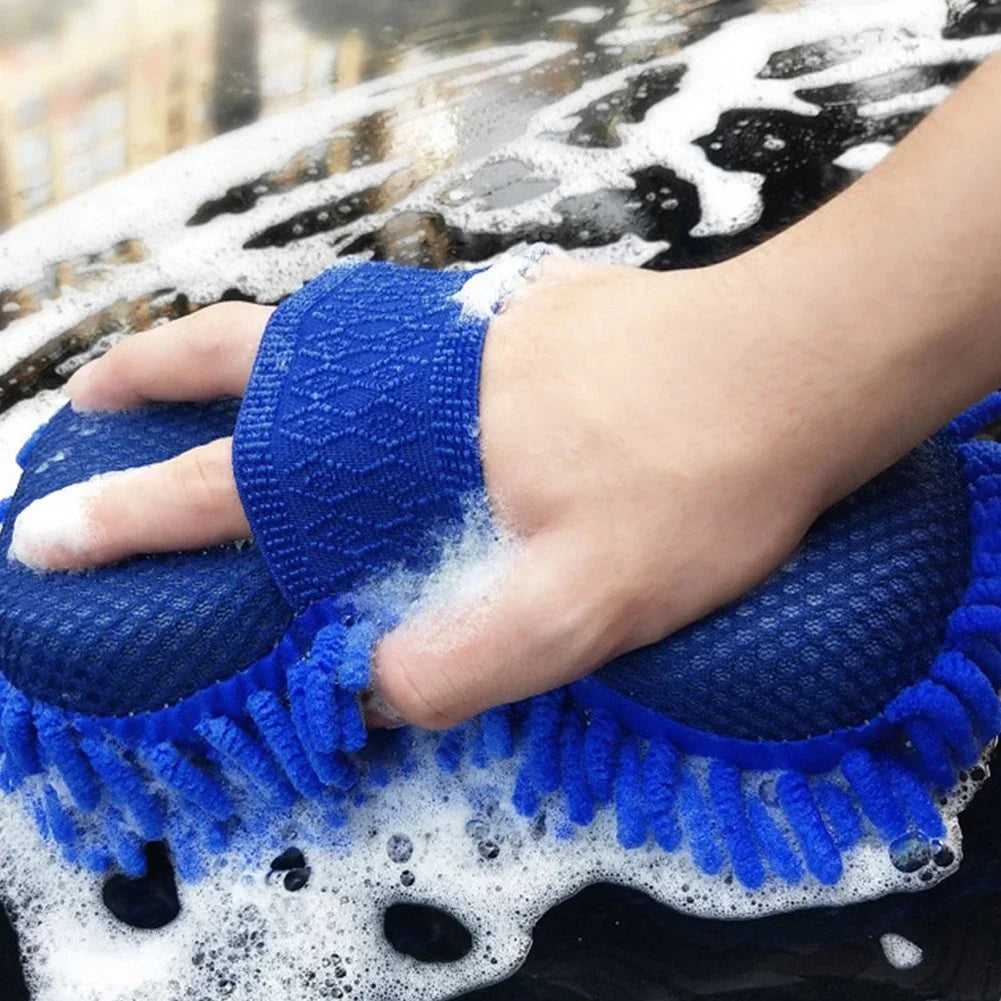 Esponja de Microfibra Azul para Lavado de Autos | Guante de Limpieza Absorbente, Suave y Antirayaduras