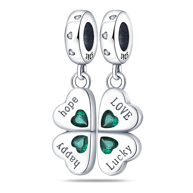 Charm de Plata S925 Mariquita de Siete Puntos y Trébol de la Suerte – Abalorio Colorido y Brillante para Pulseras Originales