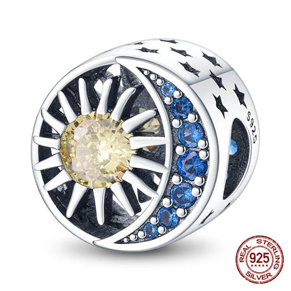 Charm luna y estrellas luminoso plata 925 – Abalorio brillante para pulsera tipo Pandora mujer