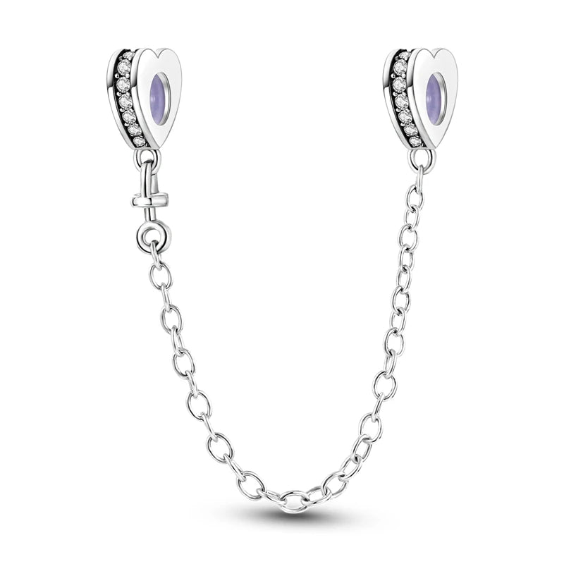 Charm Safety Chain Plata Plateada – Gato Rosa, Luna y Estrella para Pulsera o Collar DIY