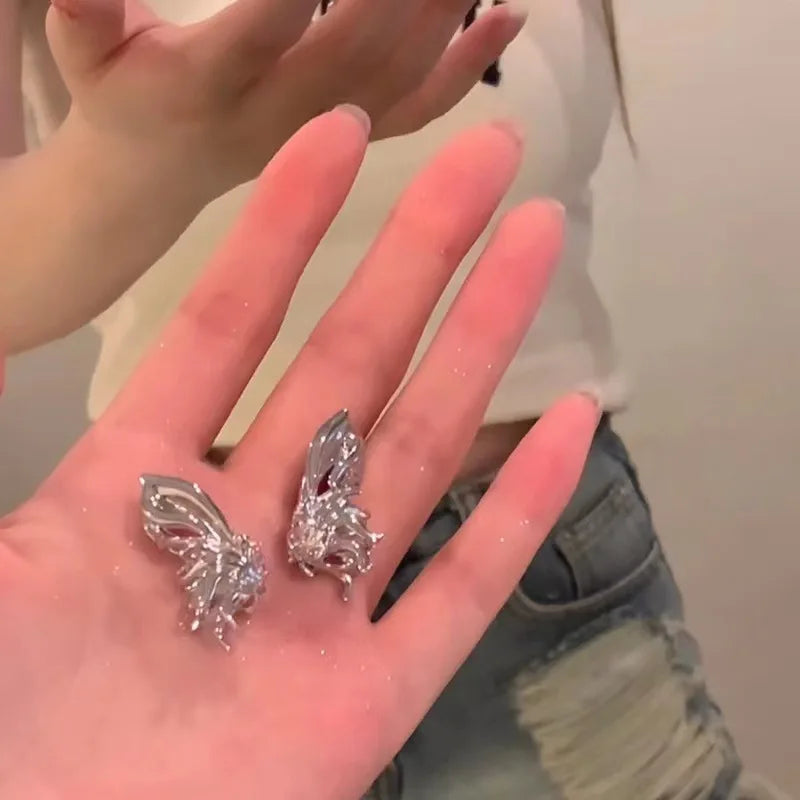 Aretes Y2K Irregulares Estilo Líquido – Pendientes Geométricos Color Plata para Mujer, Moda Punk Hip-Hop 2024