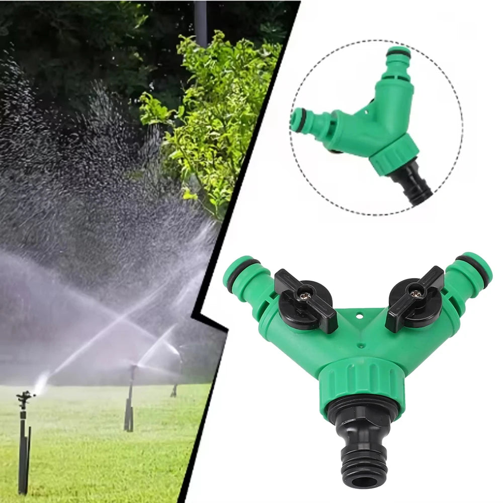 Conector de Manguera en Y con Válvula | Adaptador 2 Vías de Jardín para Grifo y Riego