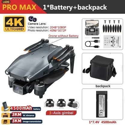 Drone Profesional L600 Pro Max GPS – Cámara Dual 4K HD, Estabilizador 3 Ejes, Motor Brushless, Evitación de Obstáculos, 5G WiFi RC