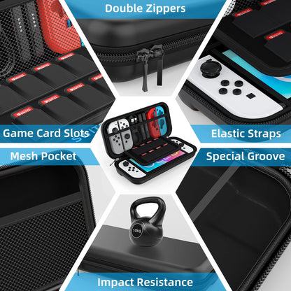 Estuche protector Nintendo Switch OLED – Kit completo con funda, mica, grips y accesorios