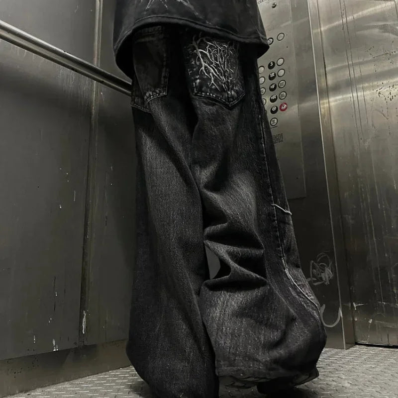 Jeans Oversize Y2K Phantom Unisex | Pantalones Baggy Estilo Hip Hop Streetwear con Parche Bordado Araña Gótico Retro