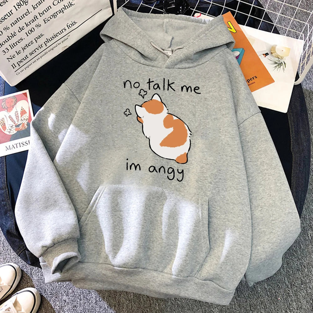 Hoodie Oversize Mujer Algodón | Sudadera Gato Enojado Hip Hop Streetwear Casual