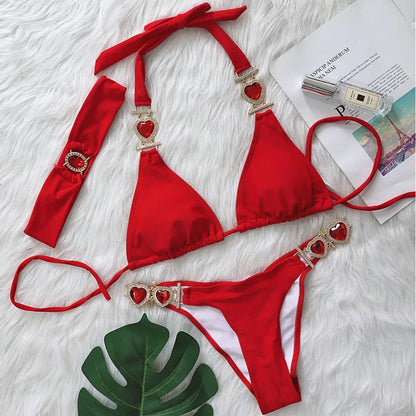 Bikini Sexy Mujer | Push-Up con Rhinestones y Diadema Playa y Piscina