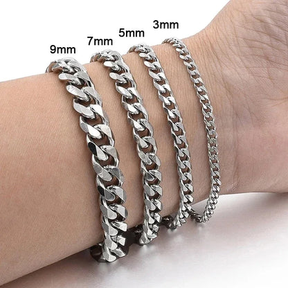 Pulsera Cadena Cubana Clásica para Hombres – Acero Inoxidable 3/5/7/9mm, Joyería Moderna Unisex