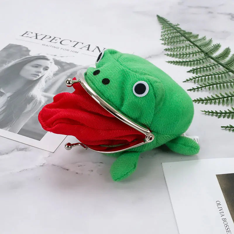 Cute Anime Frog Wallet Coin Purse Kiss Lock Coin Wallet Funny Plush Frog Shape For Women Little Stuff Money Bag Accessories