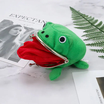 Cute Anime Frog Wallet Coin Purse Kiss Lock Coin Wallet Funny Plush Frog Shape For Women Little Stuff Money Bag Accessories