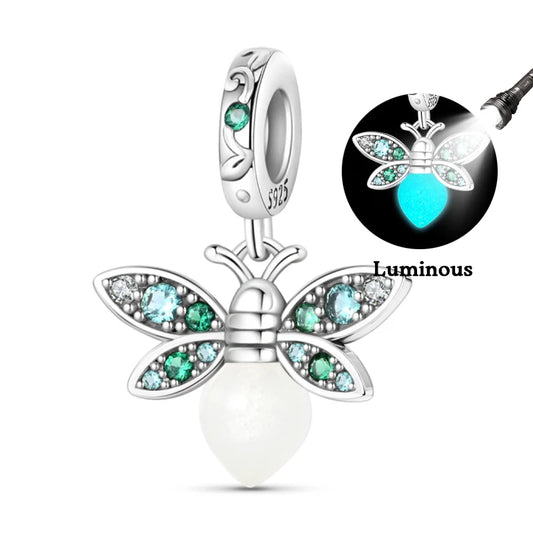 100% 925 Sterling Silver Creative Blue Luminous Firefly Charms Pendants Fit Qikaola 925 Original Bracelets DIY Birthday Jewelry