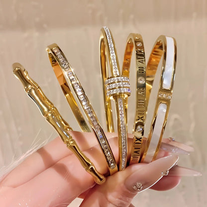 Pulsera de Acero Titanio Incrustada con Circonia | Baño de Oro | Estilo Clásico y Elegante para Mujer | Joyería de Uso Diario