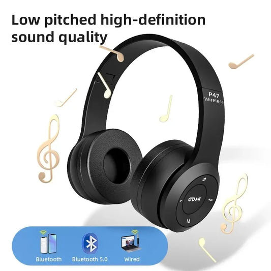 Auriculares P47 Bluetooth 5.0 – Diadema Plegable Inalámbrica con Micrófono, Compatibles iPhone/Android, Diseño Deportivo