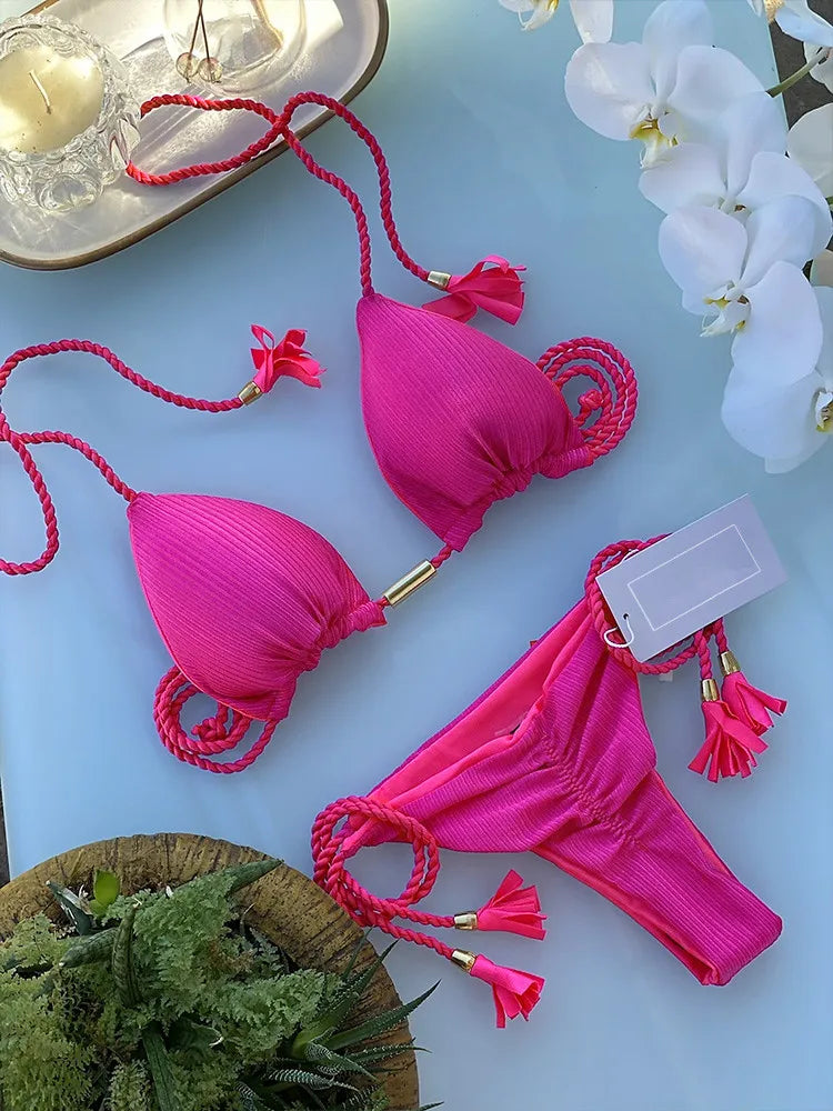 Bikini Mujer 2025 | Triángulo Ajustable Color Sólido Sexy