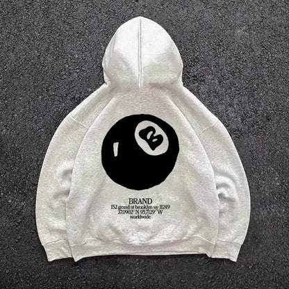 Hoodie Unisex Estilo Retro Americano con Estampado Bola 8 Y2K