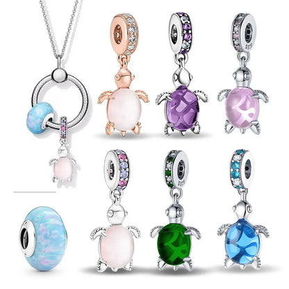 Charm Tortuga Marina Rosa en Plata 925 – Abalorios Coloridos para Pulseras Originales Mujer