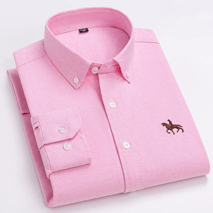 Camisa Hombre 2024 | Oxford de Algodón con Bordado de Caballo y Manga Larga Oversize