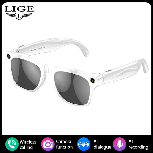 LIGE Gafas inteligentes con cámara AI – Lentes HD para fotos, video, traducción en tiempo real, reconocimiento de objetos, llamadas y música Bluetooth
