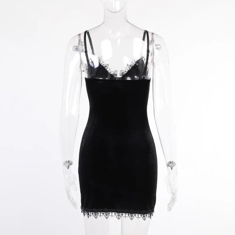 Vestido Negro Gótico Mujer | Mini Dress Vintage Sexy con Tirantes y Abertura Lateral