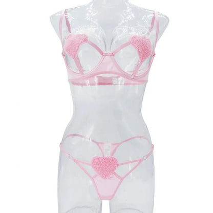 Conjunto Lencería Mujer 2025 | Cropped Rosa Sexy de Tres Piezas Estilo Novia