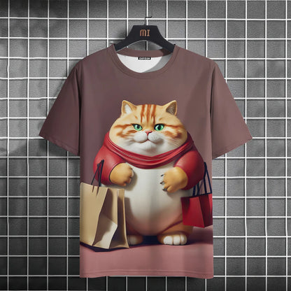 Camiseta Oversized Hombre y Mujer | Verano 2025 | Estampado Gato Divertido Manga Corta Cuello Redondo