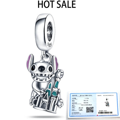 Collar, Aretes y Charm Disney Stitch | Compatible Pandora Pulsera Mujer DIY