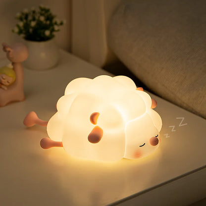 LED Night Light Cute Panda Sheep Rabbit Touch Silicone Nightlights USB Rechargeable For Bedroom Decoration Kids Birthday Gift