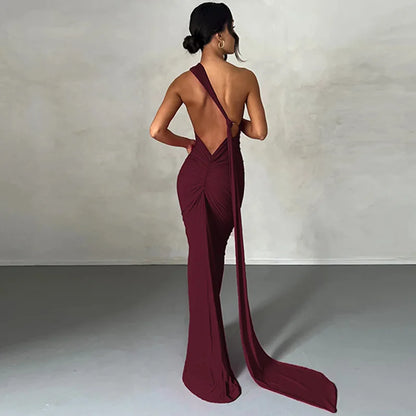 Vestido Largo Mujer Sexy 2024 | Vestido Un Hombro Espalda Descubierta Ajustable Elegante Y2K