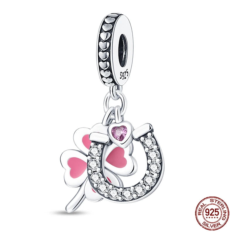 Charm de Plata S925 Mariquita de Siete Puntos y Trébol de la Suerte – Abalorio Colorido y Brillante para Pulseras Originales