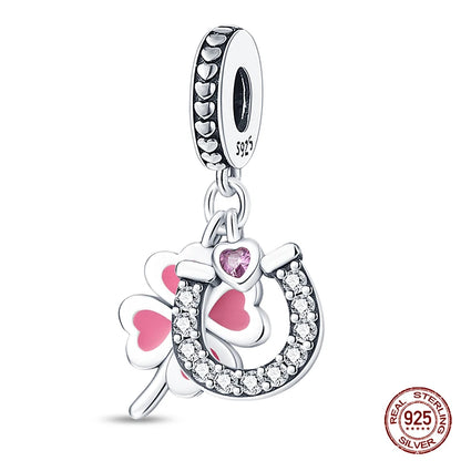 Charm de Plata S925 Mariquita de Siete Puntos y Trébol de la Suerte – Abalorio Colorido y Brillante para Pulseras Originales