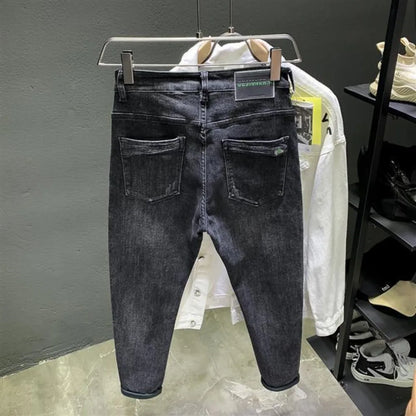 Jeans Slim Hombre Estilo Coreano con Estampado | Pantalón Vaquero Streetwear de Lujo Primavera Otoño