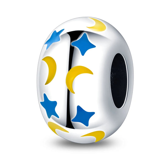 Charm cielo estrellado luna y estrella en plata 925 – Abalorio elegante para pulseras tipo Pandora, joyería DIY cósmica