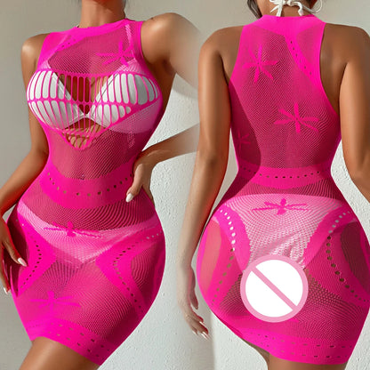 Vestido Mini Mujer 2025 | Lencería Sexy de Malla Transparente y Hollow Out