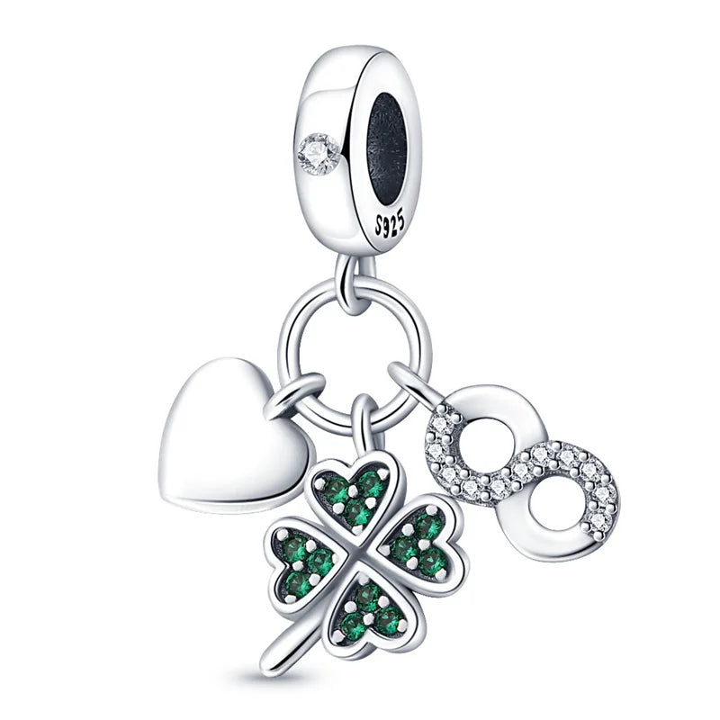 Charm de Plata S925 Mariquita de Siete Puntos y Trébol de la Suerte – Abalorio Colorido y Brillante para Pulseras Originales