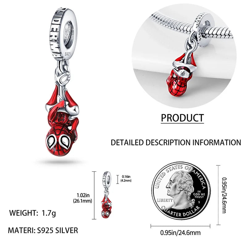 Charm Spiderman Serie Marvel – Abalorio Colgante Plata 925 para Pulsera DIY Mujer