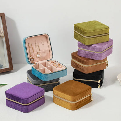 Estuche de Terciopelo para Joyería - Caja Organizadora Portátil con Cremallera para Anillos, Aretes y Collares