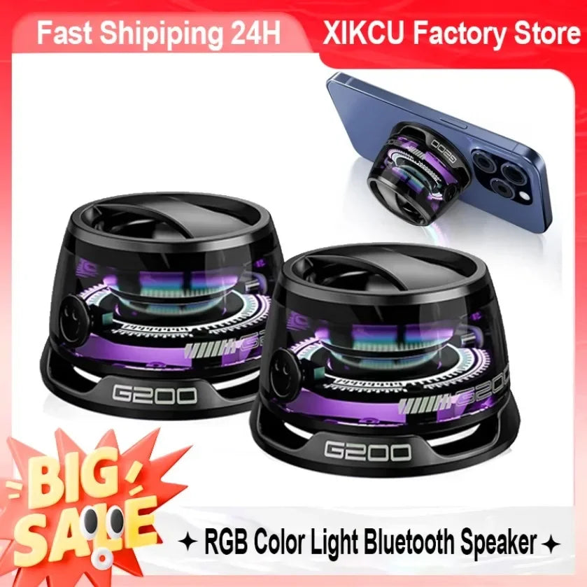XIKCU Portable Bluetooth Speaker G200 RGB Lighting Magnetic Speaker BT5.0 Mini Sound Box 7 Hours Playback Phone Holder