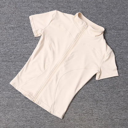 Camiseta Deportiva Mujer Verano | Top Slim Fit Secado Rápido Cuello Alto Cremallera Completa Yoga & Fitness