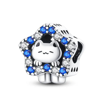 Charm Mascotas y Animales en Plata 925 – Gatito, Perrito y Oveja con Circonitas de Colores | Compatible Pulsera Pandora