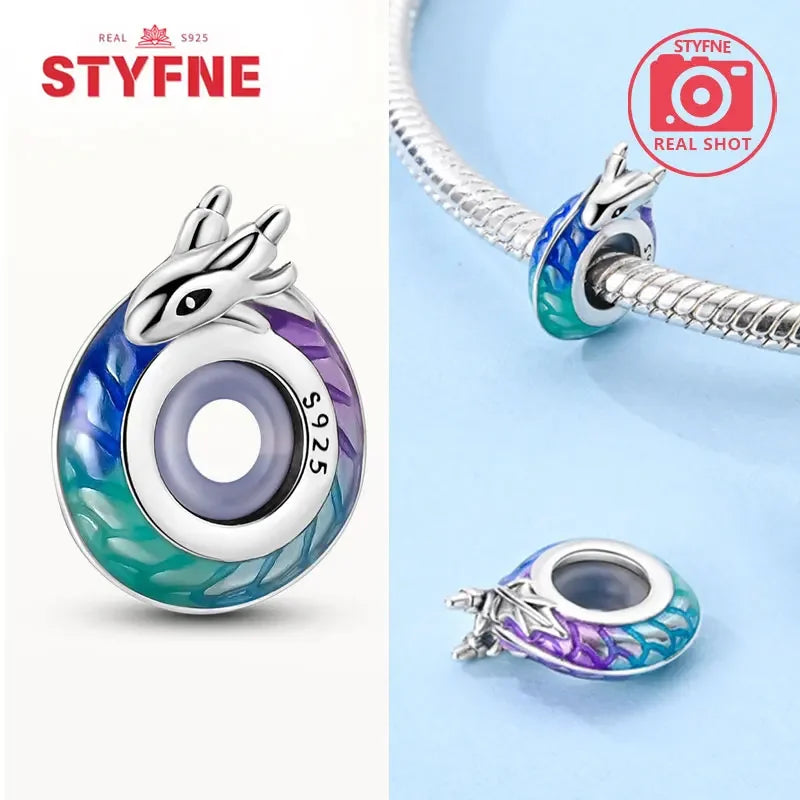 Charm dragón chino y gato de la suerte en plata 925 – Abalorios clásicos para pulsera tipo Pandora, joyería DIY para mujer