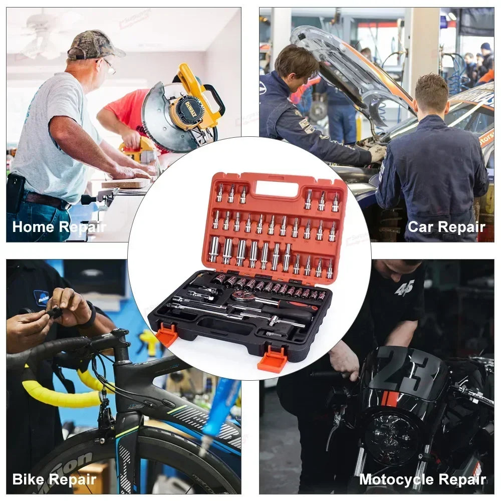 Car Toolbox Set Fast Ratchet Wrench 53/46pcs Socket Group Bit Industrial-grade Toolbox Auto Repair Tools Set Maintenance Amagi