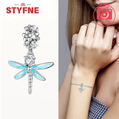 Charm Plata S925 Mariposa Libélula Flores con Gemas | Compatible Pulsera Pandora