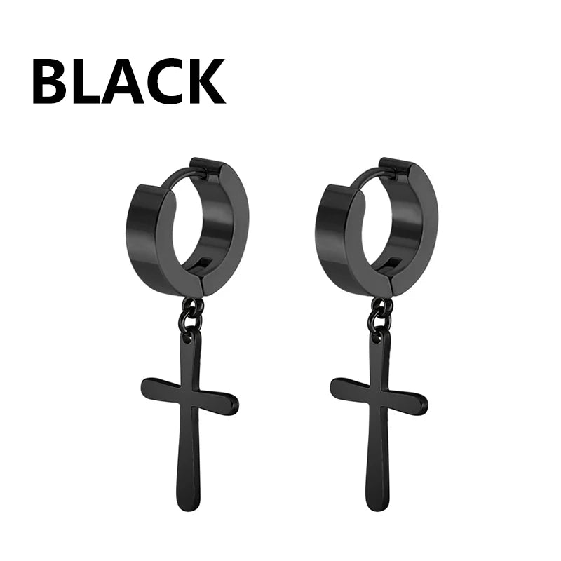 Aretes Punk de Acero Inoxidable Negro – 1 Par de Pendientes Unisex Estilo Hip Hop Vintage