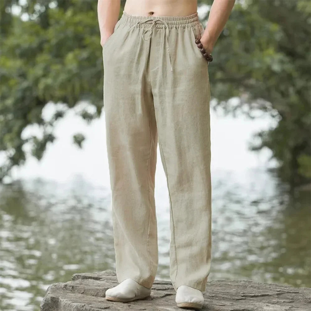 Pantalones Jogger de Playa para Hombre – Streetwear, Algodón y Lino, Casual, Vacaciones Hawaianas, Sueltos, Verano Largo