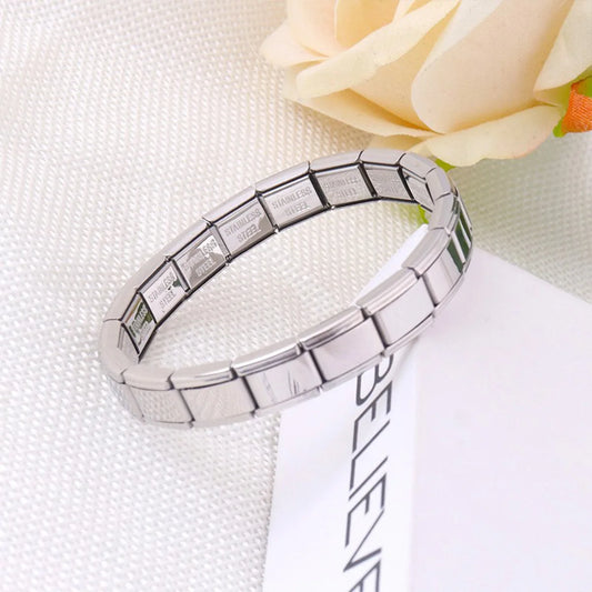 Pulsera Italiana Acero Inoxidable 18 Módulos - Diseño Unisex Cuadrado Hip Hop Ajustable